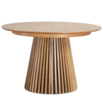 Lewis - Runder Lamellen-Esszimmer-Tisch in Eichenfurnier mit Ausziehfunktion 120/160/200 cm - 2 Zusatzplatten inklusive – Bild 11