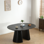 Lewis - Runder Lamellen-Esszimmer-Tisch in schwarzem Eichenfurnier mit Ausziehfunktion 120/160/200 cm - 2 Zusatzplatten inklusive – Bild 3