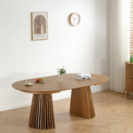 Lewis - Runder Lamellen-Esszimmer-Tisch in Eichenfurnier mit Ausziehfunktion 120/160/200 cm - 2 Zusatzplatten inklusive – Bild 8