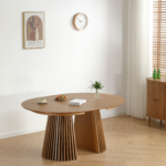 Lewis - Runder Lamellen-Esszimmer-Tisch in Eichenfurnier mit Ausziehfunktion 120/160/200 cm - 2 Zusatzplatten inklusive – Bild 9