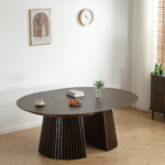 Lewis - Runder Lamellen-Esszimmer-Tisch in geräuchertem Eichenfurnier mit Ausziehfunktion 120/160/200 cm - 2 Zusatzplatten inklusive – Bild 2
