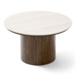 Enzo Couchtisch mit Steinplatte und geräuchertem Eichen-Lamellenfuß Ø78 cm – Bild 9