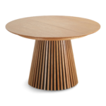 Lewis - Runder Lamellen-Esszimmer-Tisch in Eichenfurnier mit Ausziehfunktion 120/160/200 cm - 2 Zusatzplatten inklusive – Bild 13