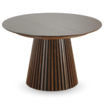 Lewis - Runder Lamellen-Esszimmer-Tisch in geräuchertem Eichenfurnier mit Ausziehfunktion 120/160/200 cm - 2 Zusatzplatten inklusive – Bild 6