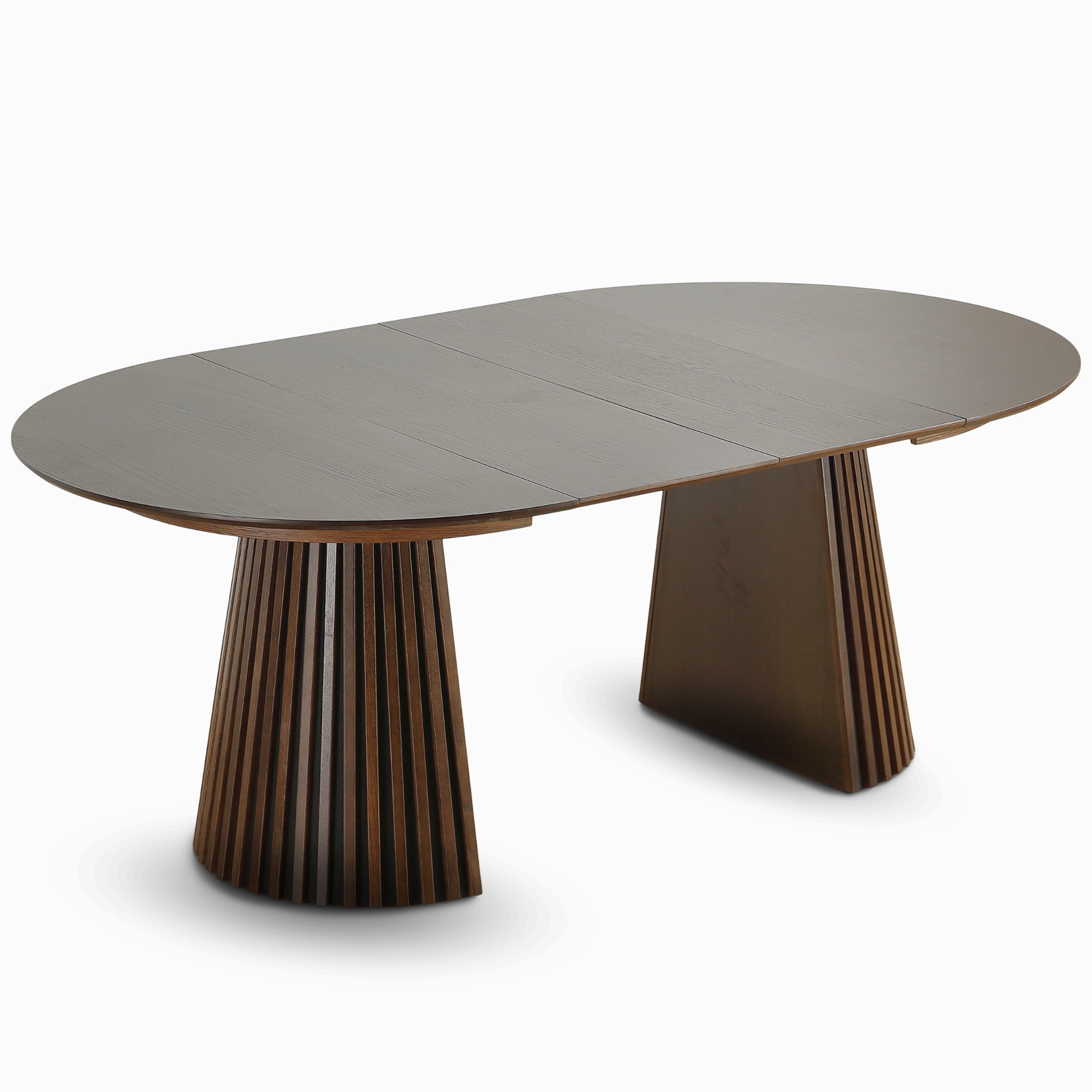 Oe120udtraek_8 Lewis - Runder Lamellen-Esszimmer-Tisch in geräuchertem Eichenfurnier mit Ausziehfunktion 120/160/200 cm - 2 Zusatzplatten inklusive – Bild 1