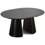 Lewis - Runder Lamellen-Esszimmer-Tisch in schwarzem Eichenfurnier mit Ausziehfunktion 120/160/200 cm - 2 Zusatzplatten inklusive – Bild 5