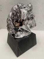 Tierfigur- Bronzeskulptur- Bronze Pferd Büste verchromt auf Marmorsockel – Bild 6