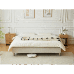 Boxspringbett in Beige 180x200 cm mit 4 cm PU-Schaum-Topper, inkl. Bettbeine in Chrom
