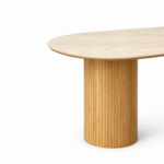 Enzo ovaler Esstisch mit beiger Steintischplatte und Eichenholz-Lattenrost 220x100x76 cm – Bild 3