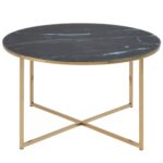 Alisma Couchtisch in schwarzer Marmoroptik mit goldenen Chrombeinen Ø80 cm – Bild 3