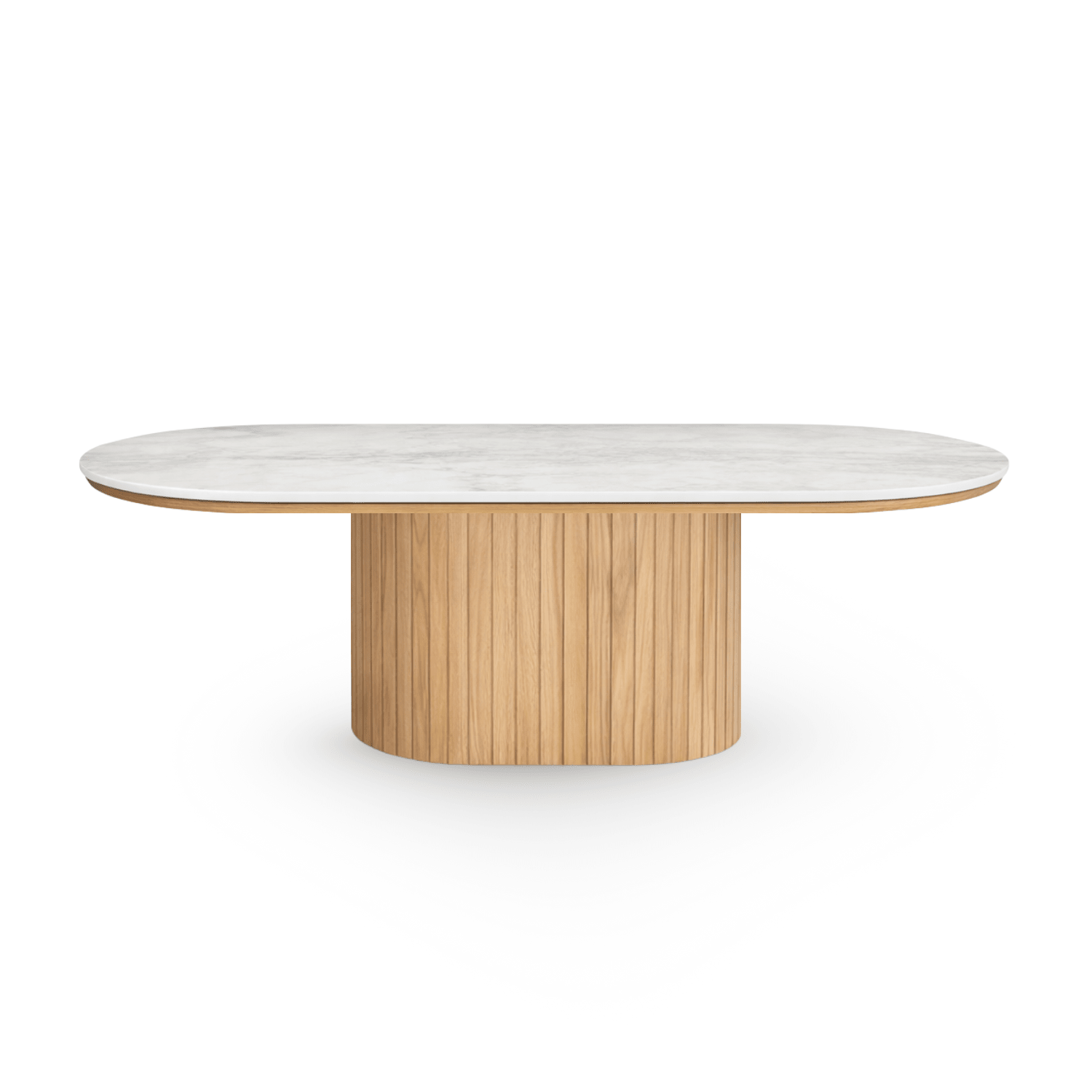 bobbyeg_sten-1 Bobby - Ovaler Couchtisch mit hellbeiger Steintischplatte und Eichengestell 120x55x45 cm – Bild 1