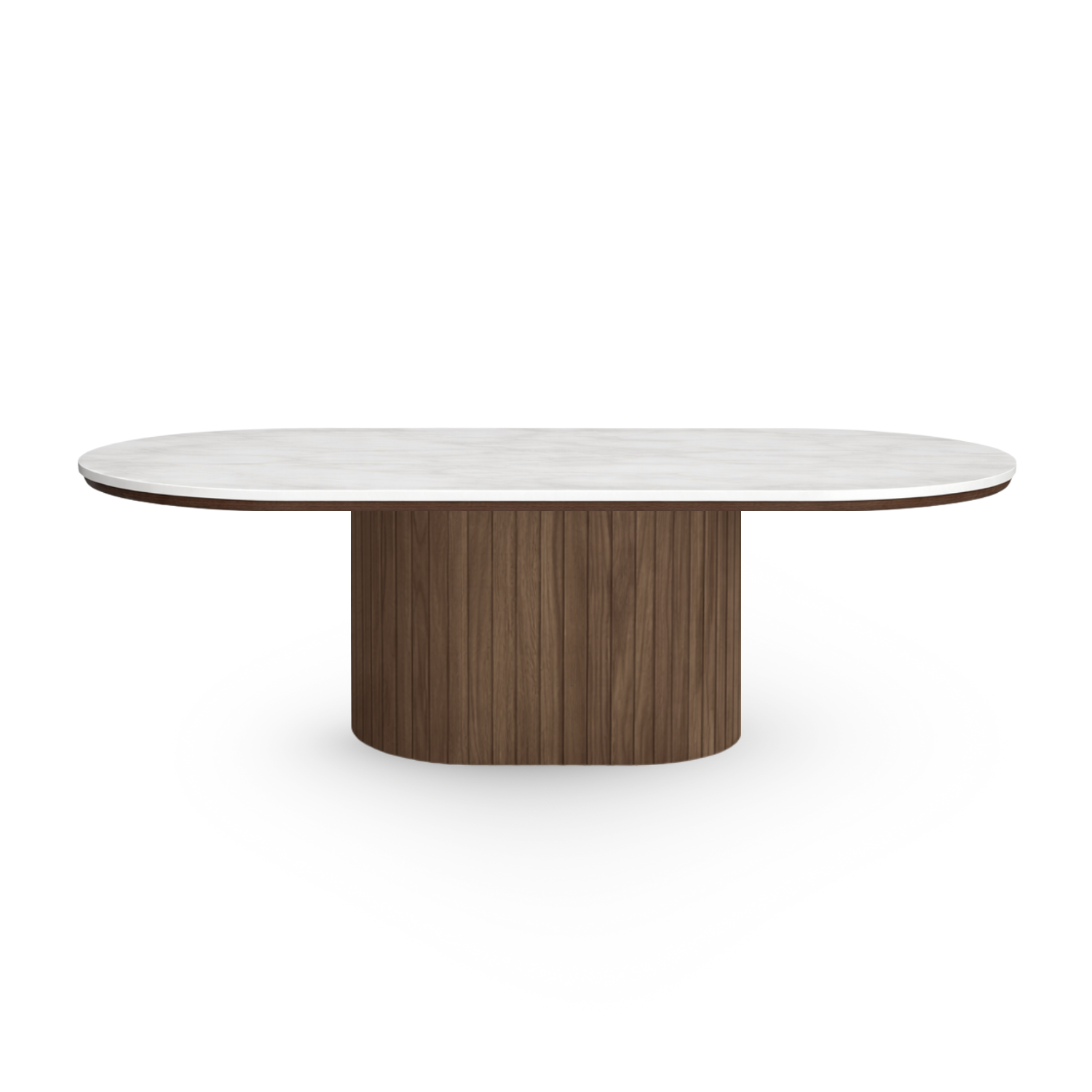 bobbyroegeteg_sten Bobby - Ovaler Couchtisch mit hellbeiger Steintischplatte und Untergestell aus Räuchereiche 120x55x45 cm – Bild 1