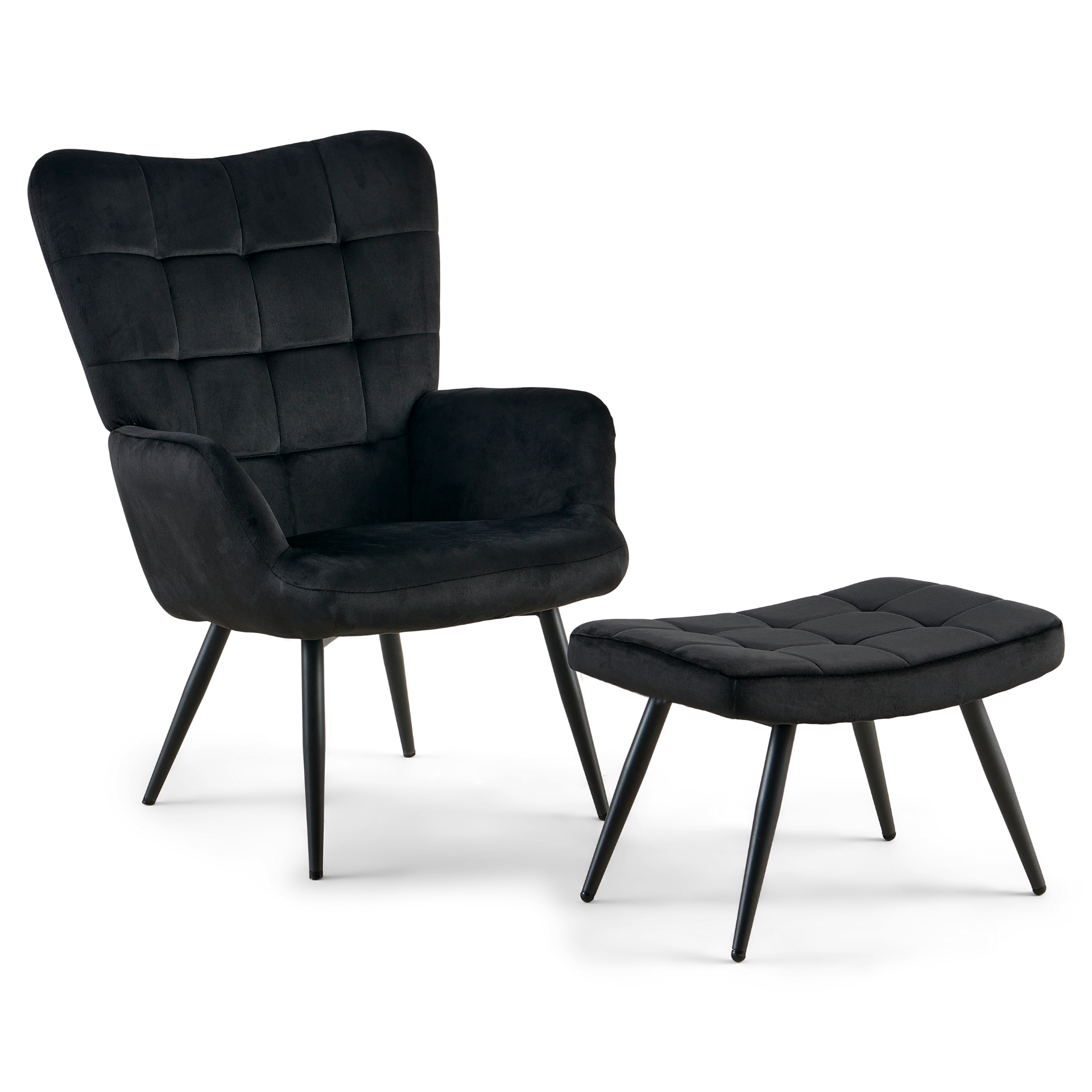 ed05673e48d1fe5a59baec5c89f543e5 Allison Sessel mit Hocker - schwarzer Velours – Bild 1