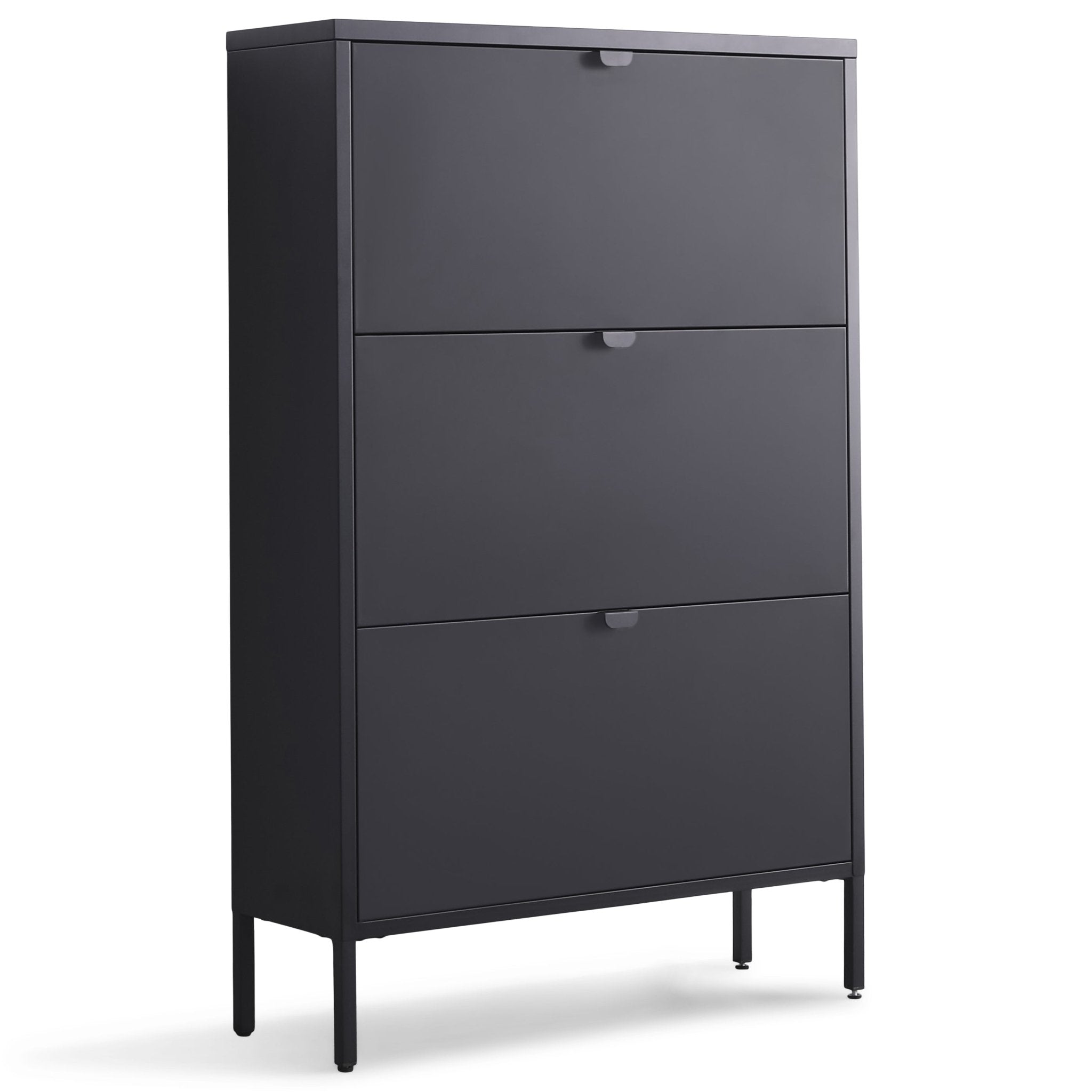herman-sort-skoskab80x26x124_5cm-75389-1 Herman Schuhschrank - Schwarzes Metall mit 3 Klappen - 80x26x125cm – Bild 1